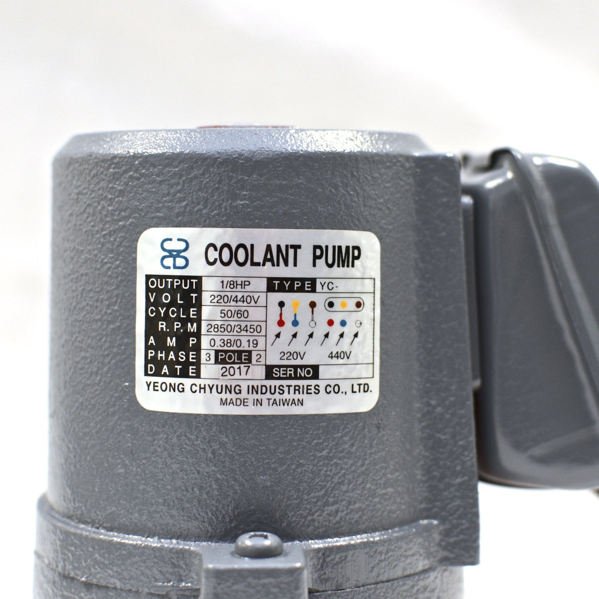 1/8 HP Cast Iron Suction-type Coolant Pump, 220V/440V, 3PH, 3/8" outlet, YC