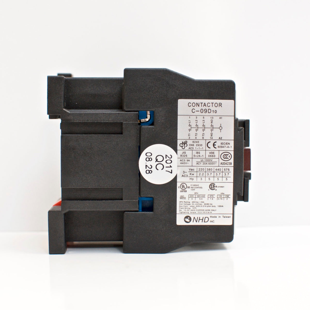 NHD C-09D10G7 magnetic contactor for 3HP motor, 220V coil, normally open