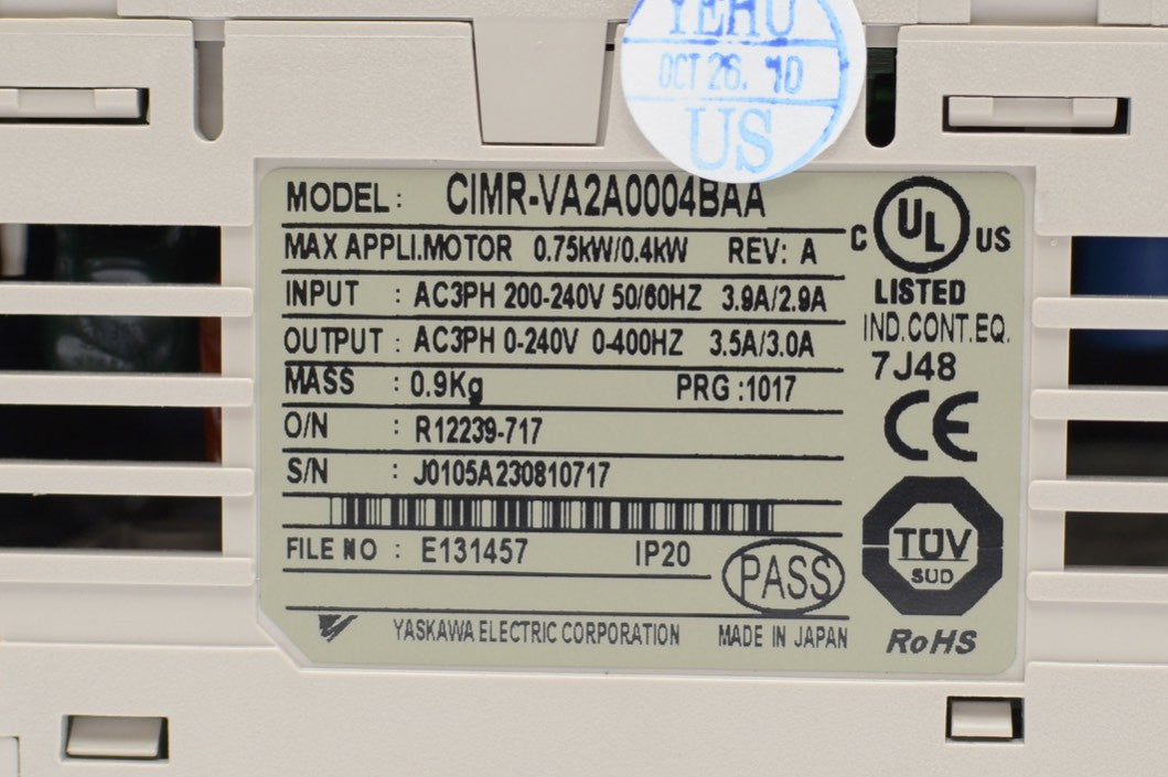 Yaskawa V1000 VFD Inverter Drive 0.4KW (1/2HP), 200V ~ 240V, CIMR-VA2A0004BAA