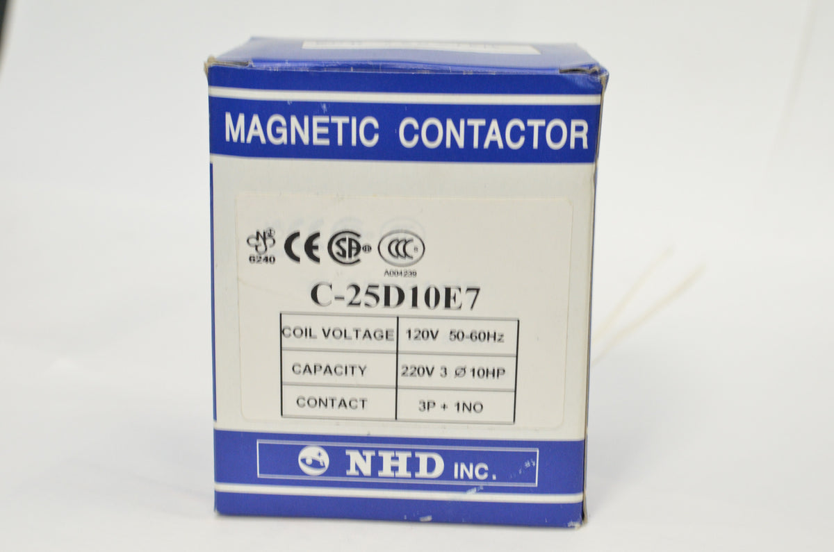 NHD C-25D10E7 magnetic contactor for 10HP motor, 120V coil, normally open
