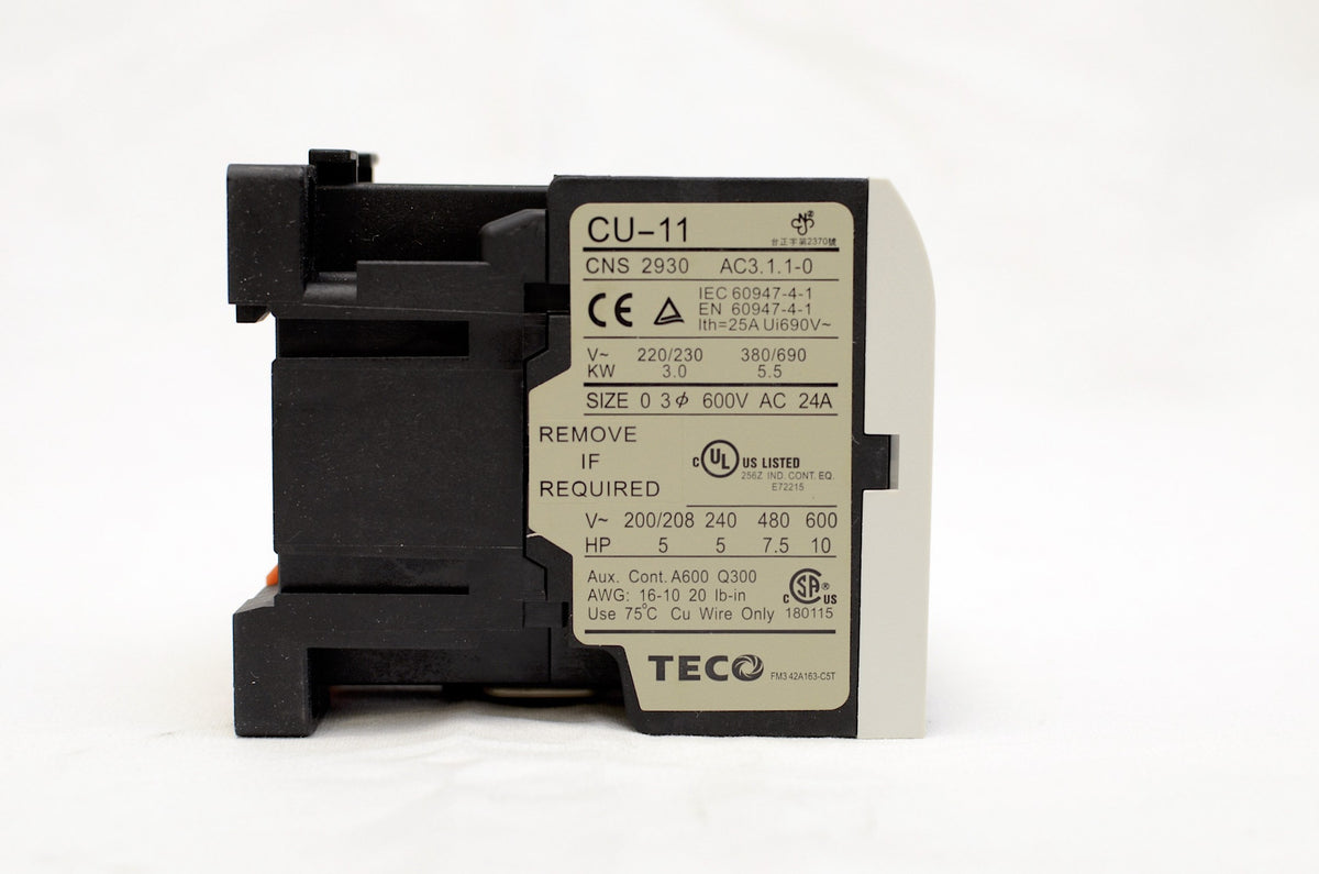 TECO CU-11 magnetic contactor, 24A, 3 phase, 110V coil 3A1a N/O (TAIAN CN-11)