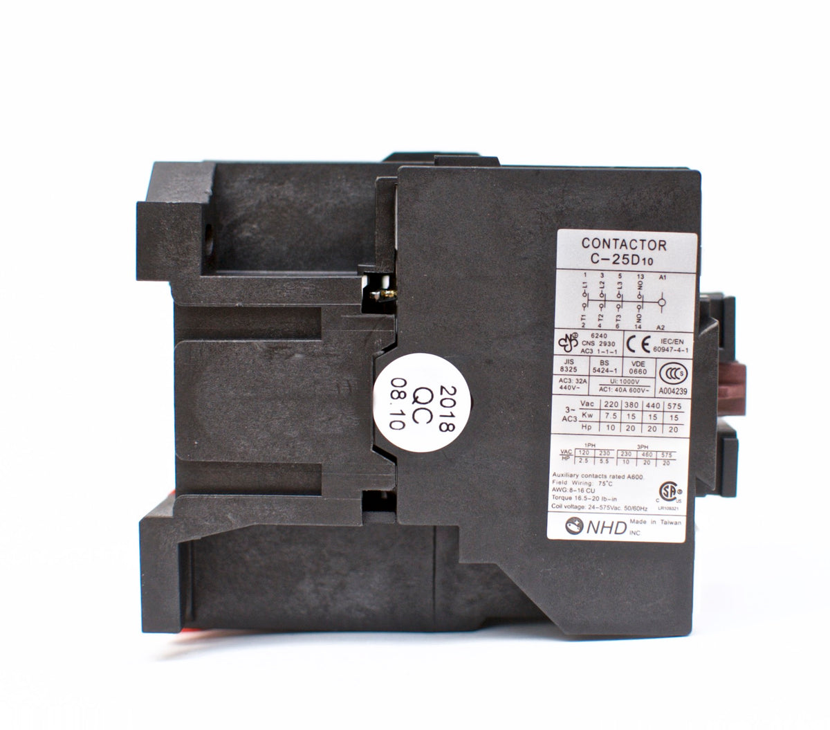 NHD C-25D10G7 magnetic contactor for 10HP motor, 220V coil, normally open