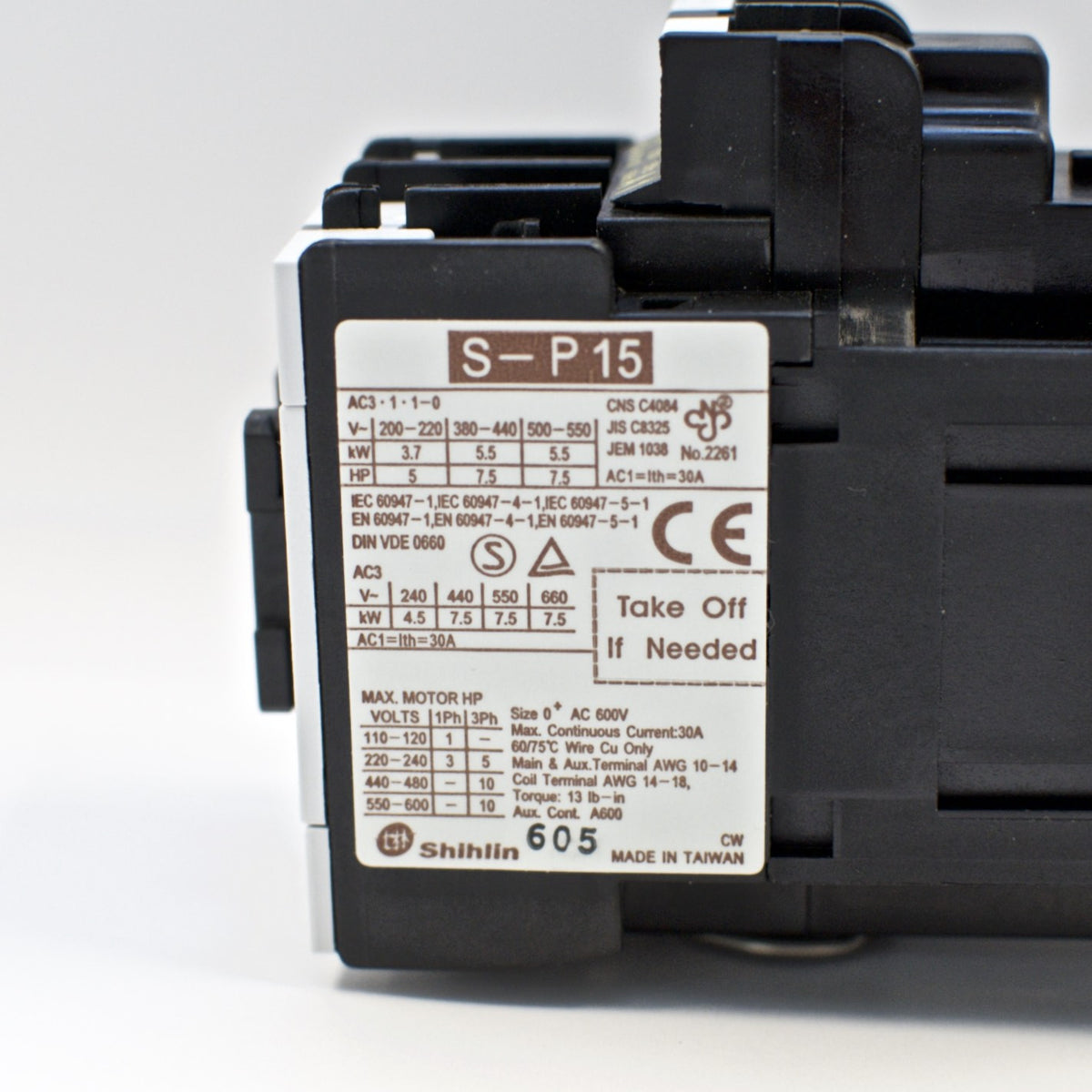 Shihlin Magnetic Contactor S-P15 3A1a (Normally Open), Coil: 110V