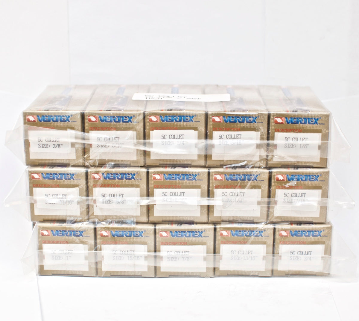 VERTEX 5C Collets, 15 piece set, 1/8" to 1" for tool room lathe