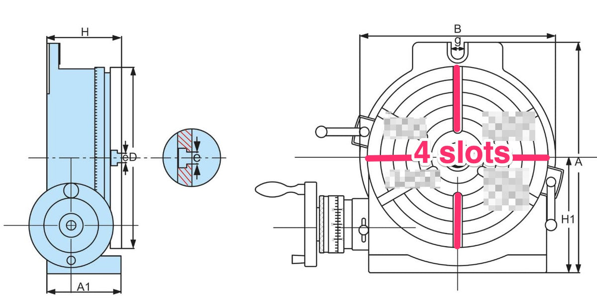VERTEX HV-8 (4-Slot) 8" Horizontal/Vertical Rotary Table with 4-Slot Face Plate