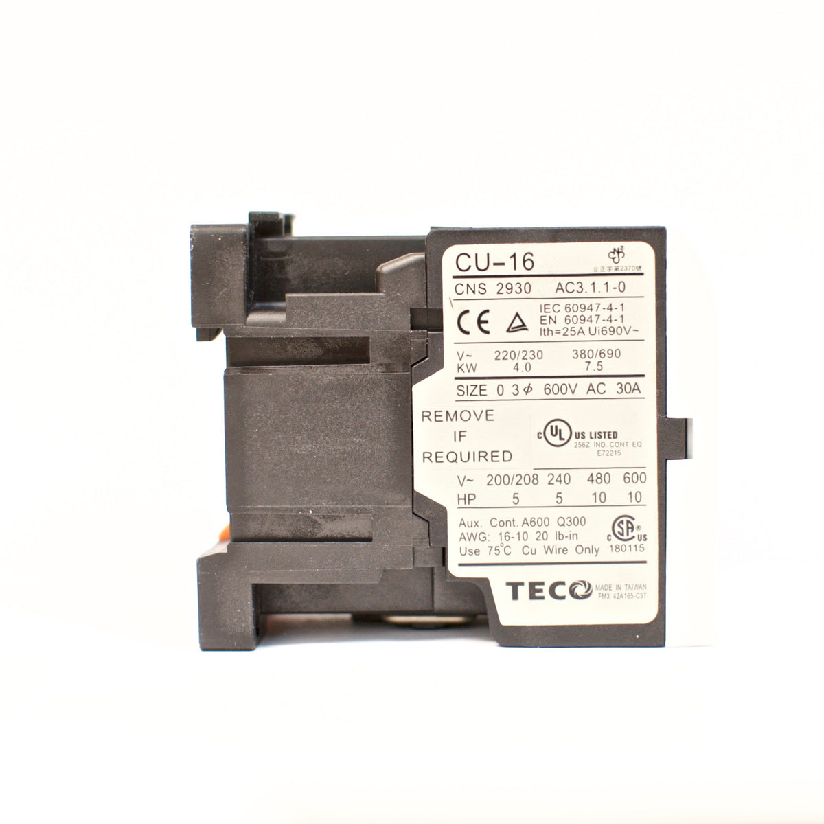 TECO CU-16 Magnetic Contactor, 24VAC Coil Voltage, 3A1b (Normally Closed)