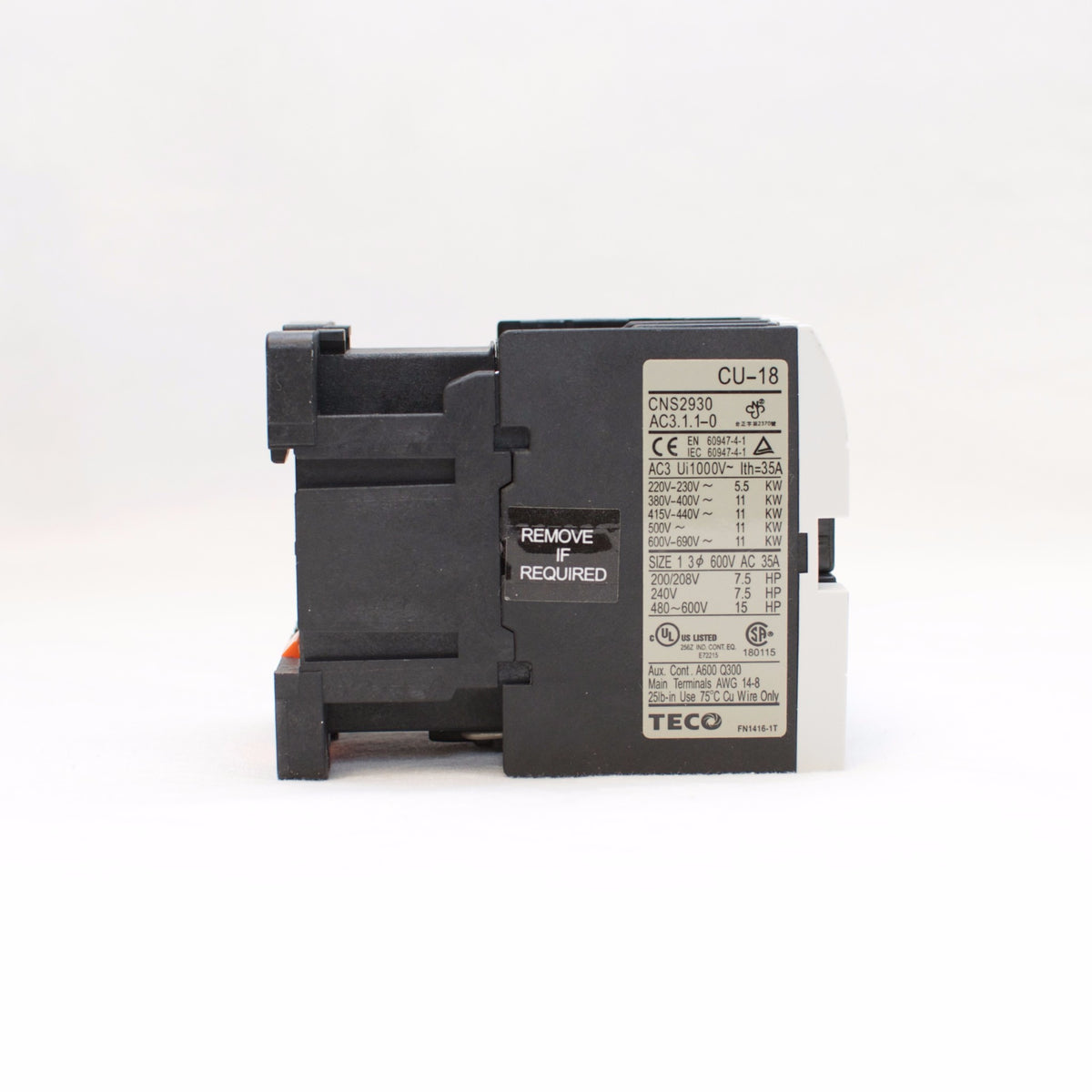 TECO CU-18 Magnetic Contactor, 24VAC Coil Voltage, 3A1a1b Contacts, 7.5HP Motor