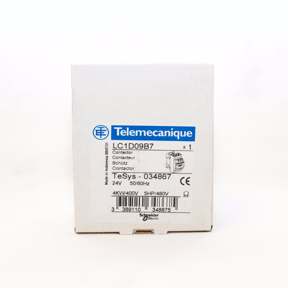 Telemecanique/Schneider Magnetic Contactor LC1D09B7, 24V Coil, for 2HP motor