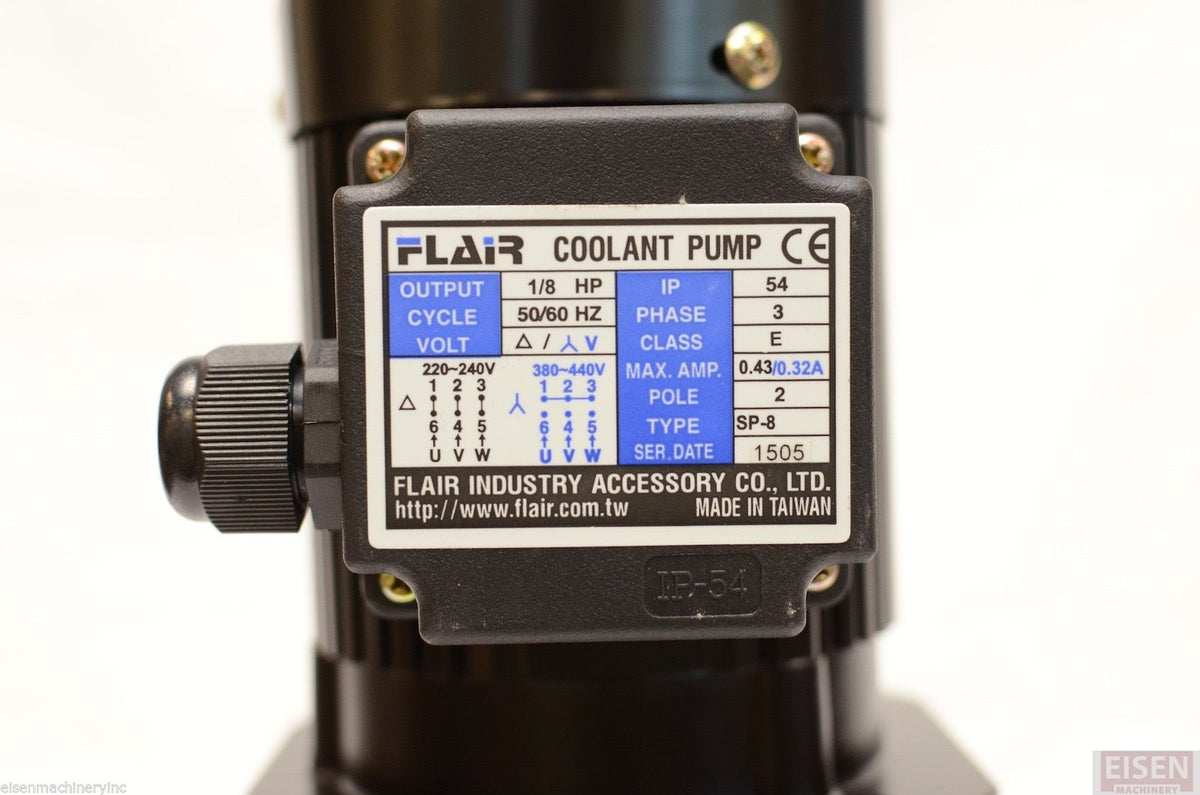 1/8 HP Filtered Coolant Pump, 220V/440V, 3PH, 180mm (7"), FLAIR SP-8180-220V-3PH