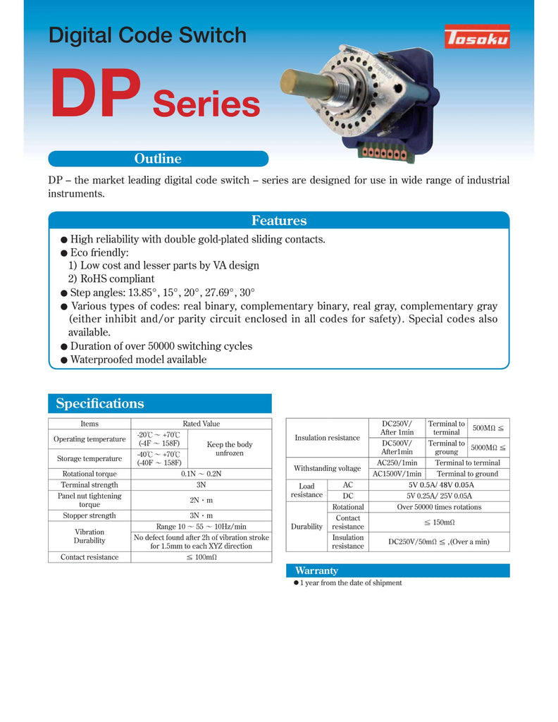 Digital Coding Switch TOSOKU Rotary Mode Select Switch DPP02-2-21H20 13.5° step, 25 position ...
