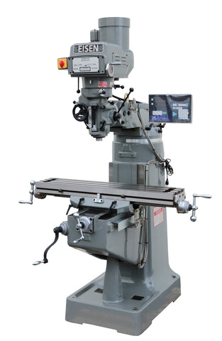 EISEN S-2A-EVS 9"x49" Milling Machine, VFD, 3HP 2-Axis DRO, X-axis Powerfeed