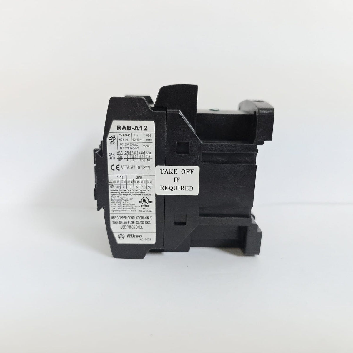 RIKEN Magnetic Contactor, RAB-A12 C1, Normally Open, Coil Voltage: 24V