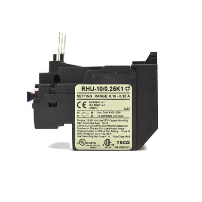 TECO RHU-10/0.25K1 thermal overload relay, Amp range: 0.16 ~ 0.25A