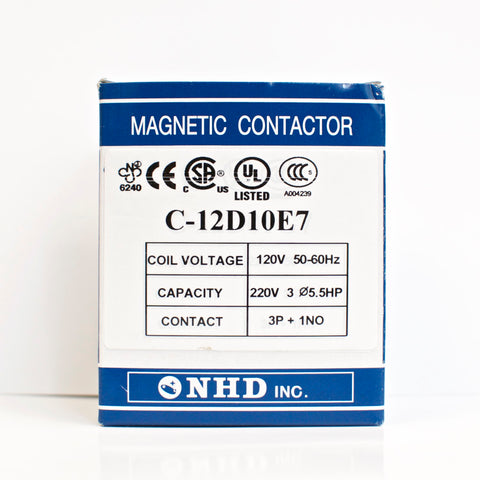 NHD C-12D10E7 magnetic contactor for 5.5HP motor, 120V coil, normally open