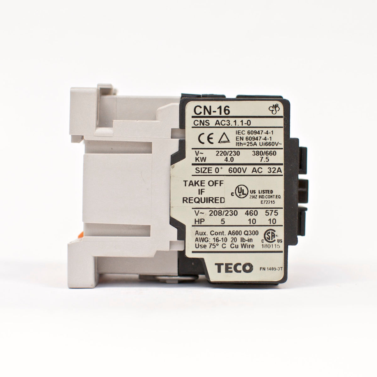 TECO CN-16 Magnetic Contactor, 32A, 3 Phase, 24V Coil 3A1a, N/O