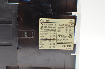 TECO CU-50 Magnetic Contactor, 72 Amp, 3 Phase, 110V Coil, 3A2a2b  (TAIAN CN-50)