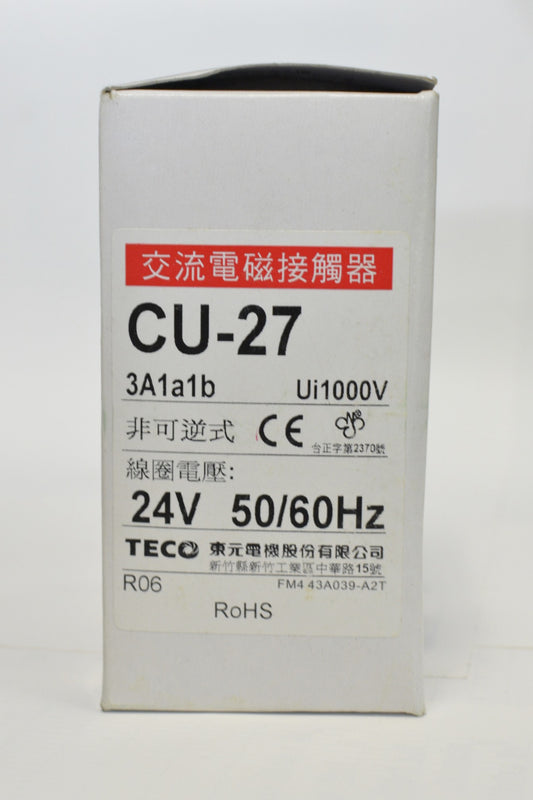 TECO CU-27 magnetic contactor, 45 amp, 3 phase, 24V coil, 3A1a1b (NO and NC)
