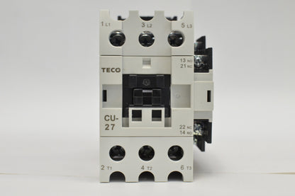TECO CU-27 magnetic contactor, 45 amp, 3 phase, 24V coil, 3A1a1b (NO and NC)