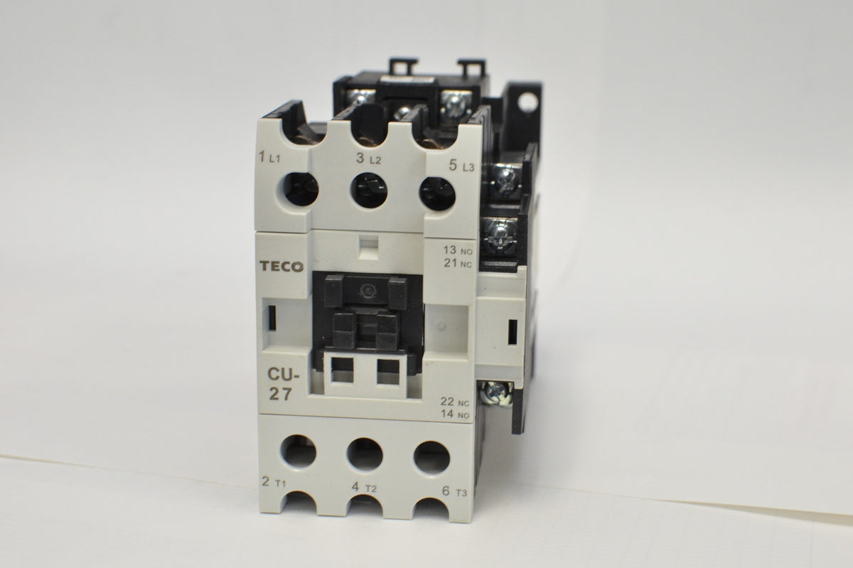 TECO CU-27 magnetic contactor, 45 amp, 3 phase, 24V coil, 3A1a1b (NO and NC)