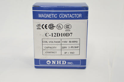 NHD C-12D10D7 magnetic contactor for 5.5HP motor, 110V coil, normally open