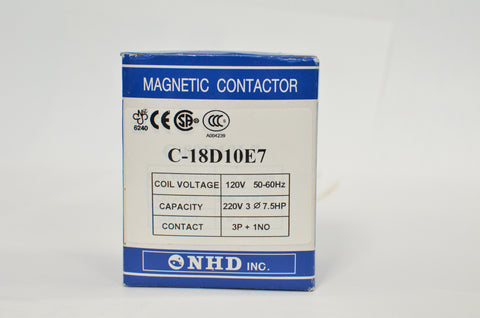 NHD C-18D10E7 magnetic contactor for 7.5HP motor, 120V coil, normally open