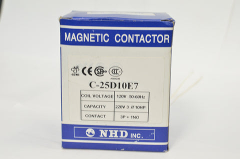 NHD C-25D10E7 magnetic contactor for 10HP motor, 120V coil, normally open