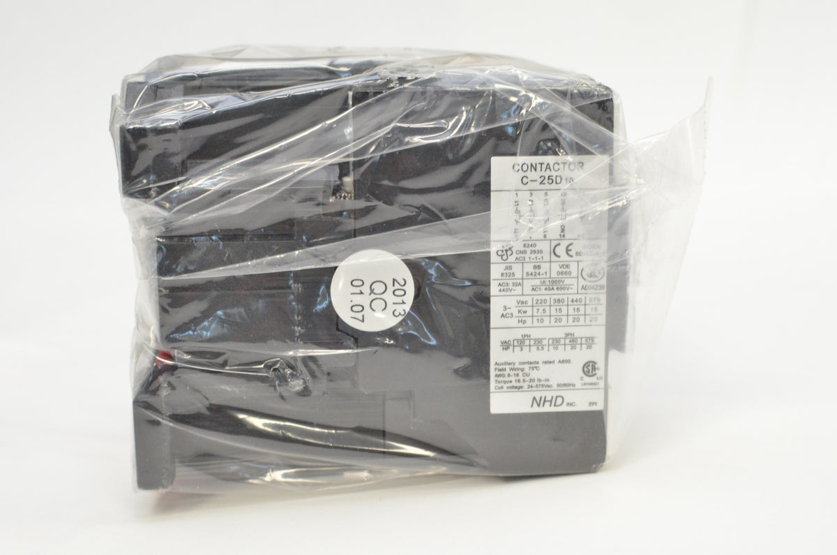 NHD C-25D10E7 magnetic contactor for 10HP motor, 120V coil, normally open