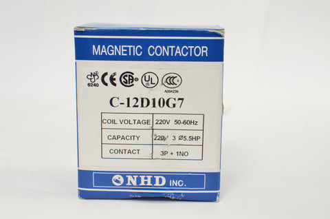 NHD C-12D10G7 Magnetic Contactor for 5.5HP Motor, 220V coil, Normally Open
