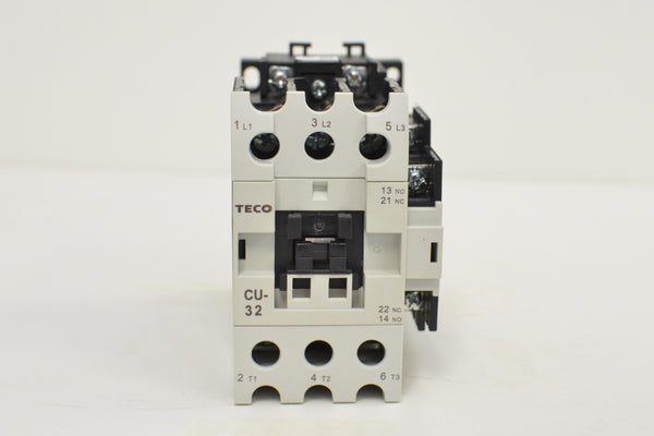 TECO CU-32 magnetic contactor, 50A, 3 phase, 24v coil, 3A1a1b (NO and NC)