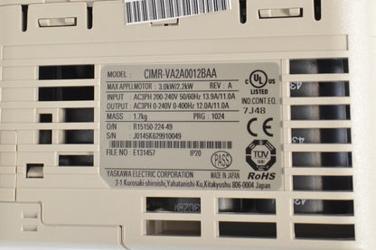Yaskawa V1000 VFD Inverter Drive, 2.2KW (3HP), 200 ~ 240V, CIMR-VT2A0012BAA