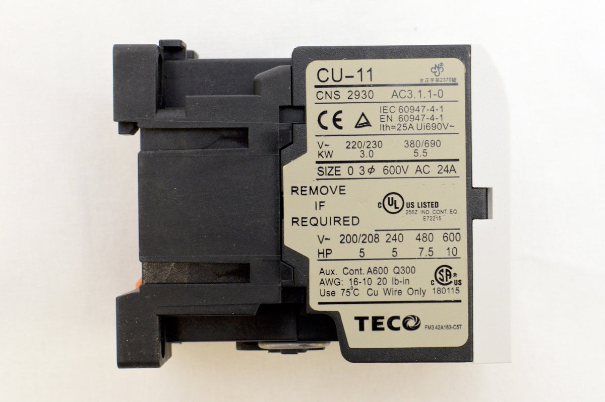TECO CU-11 magnetic contactor, 24A, 3 phase, 110V coil 3A1b N/C (TAIAN CN-11)