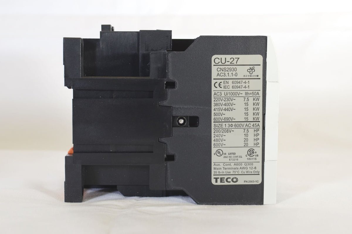 TECO CU-27 Magnetic Contactor, 45 Amp, 3 Phase, 110V coil, 3A1a1b (NO and NC)