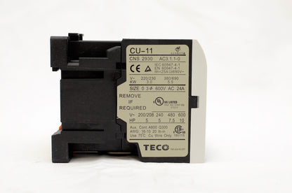 TECO CU-11 magnetic contactor, 24A, 3 phase, 110V coil 3A1a N/O (TAIAN CN-11)