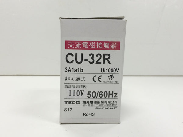 TECO CU-32R magnetic contactor, 50 Amp, 3 phase, 110v coil, 3A1a1b (NO and NC)