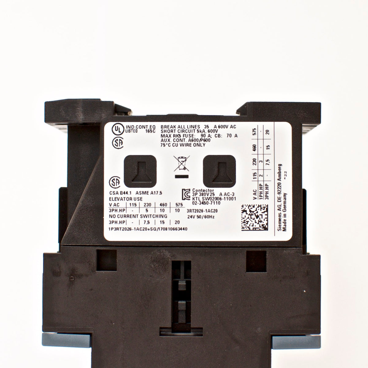 Siemens Contactor 3RT2026-1AC20 24V Coil with Aux Switch Block 3RH2911-1HA11