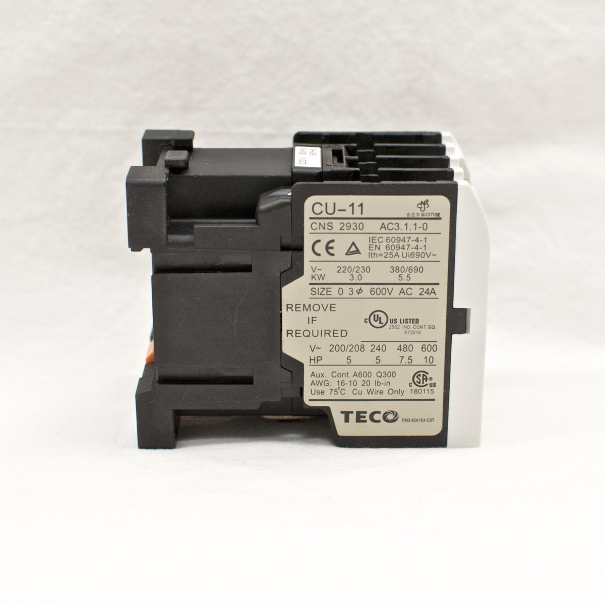 TECO CU-11 Magnetic Contactor, 24A, 3 phase,  220V coil,  3A1a, Normally Open