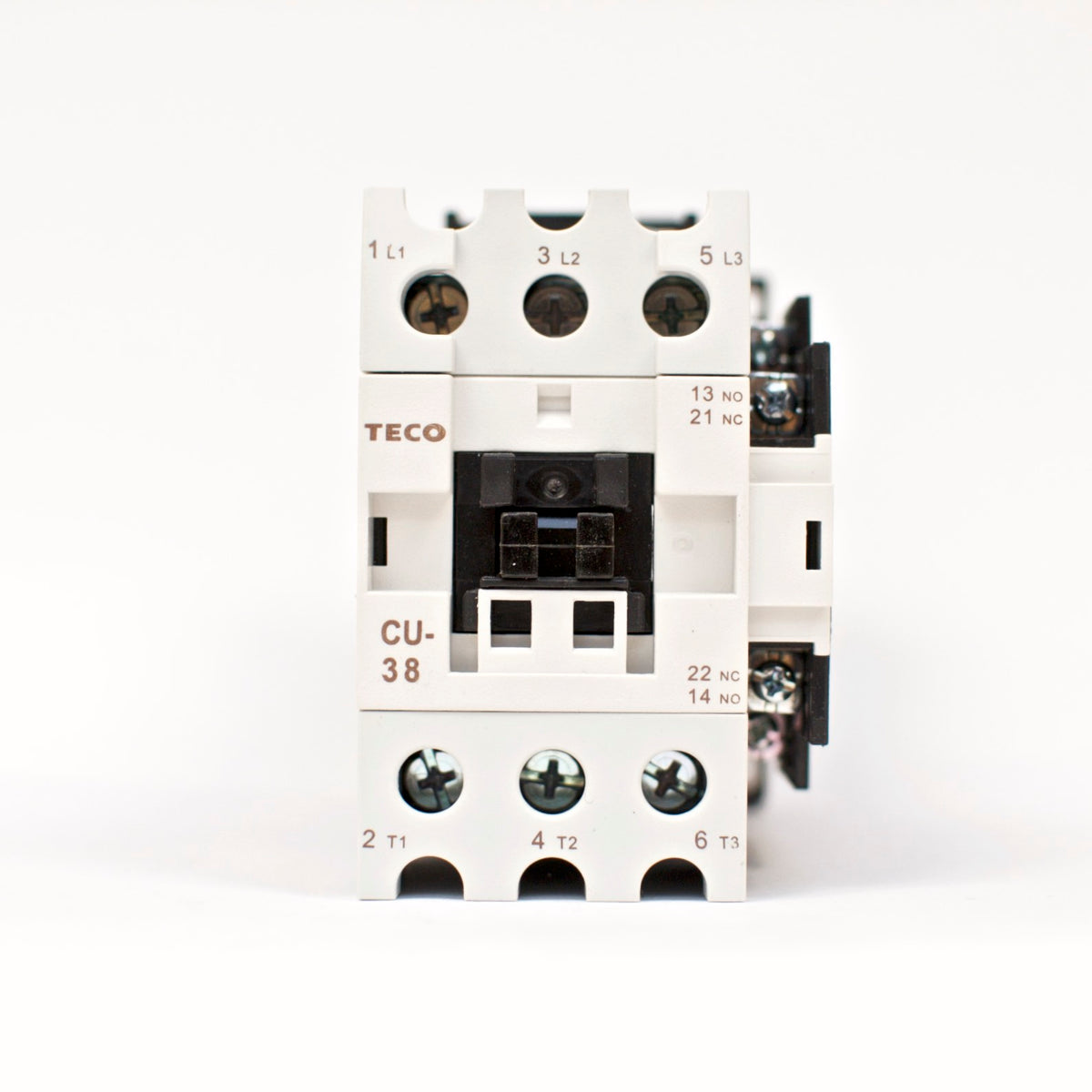 TECO CU-38 magnetic contactor, 55A, 3 phase, 110v coil, 3A1a1b (NO and NC)