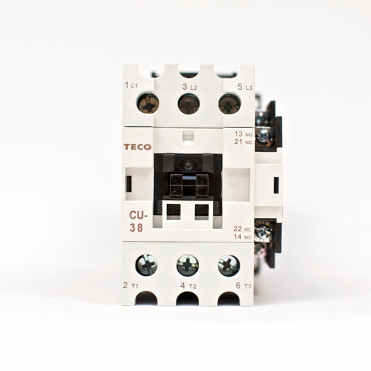TECO CU-38 magnetic contactor, 55A, 3 phase, 110v coil, 3A1a1b (NO and NC)