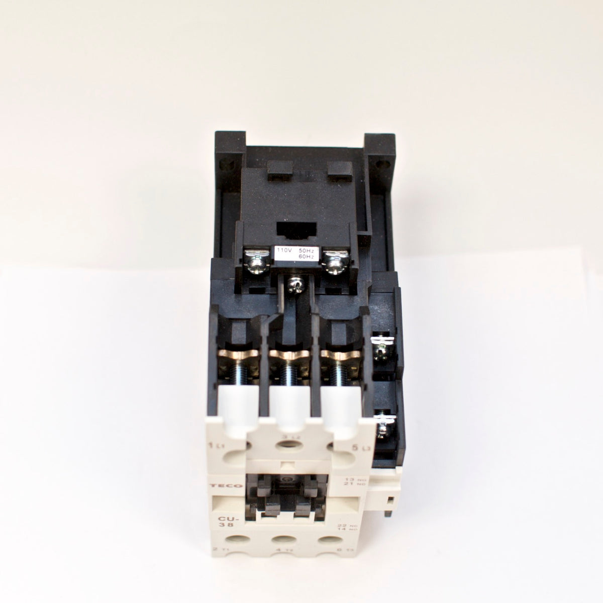 TECO CU-38 magnetic contactor, 55A, 3 phase, 110v coil, 3A1a1b (NO and NC)