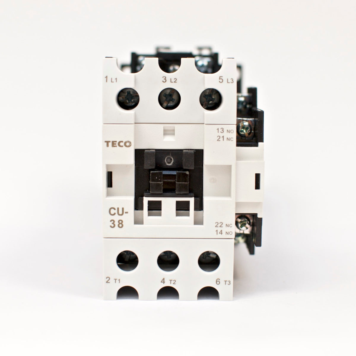 TECO CU-38 magnetic contactor, 55A, 3 phase, 220v coil, 3A1a1b (NO and NC)