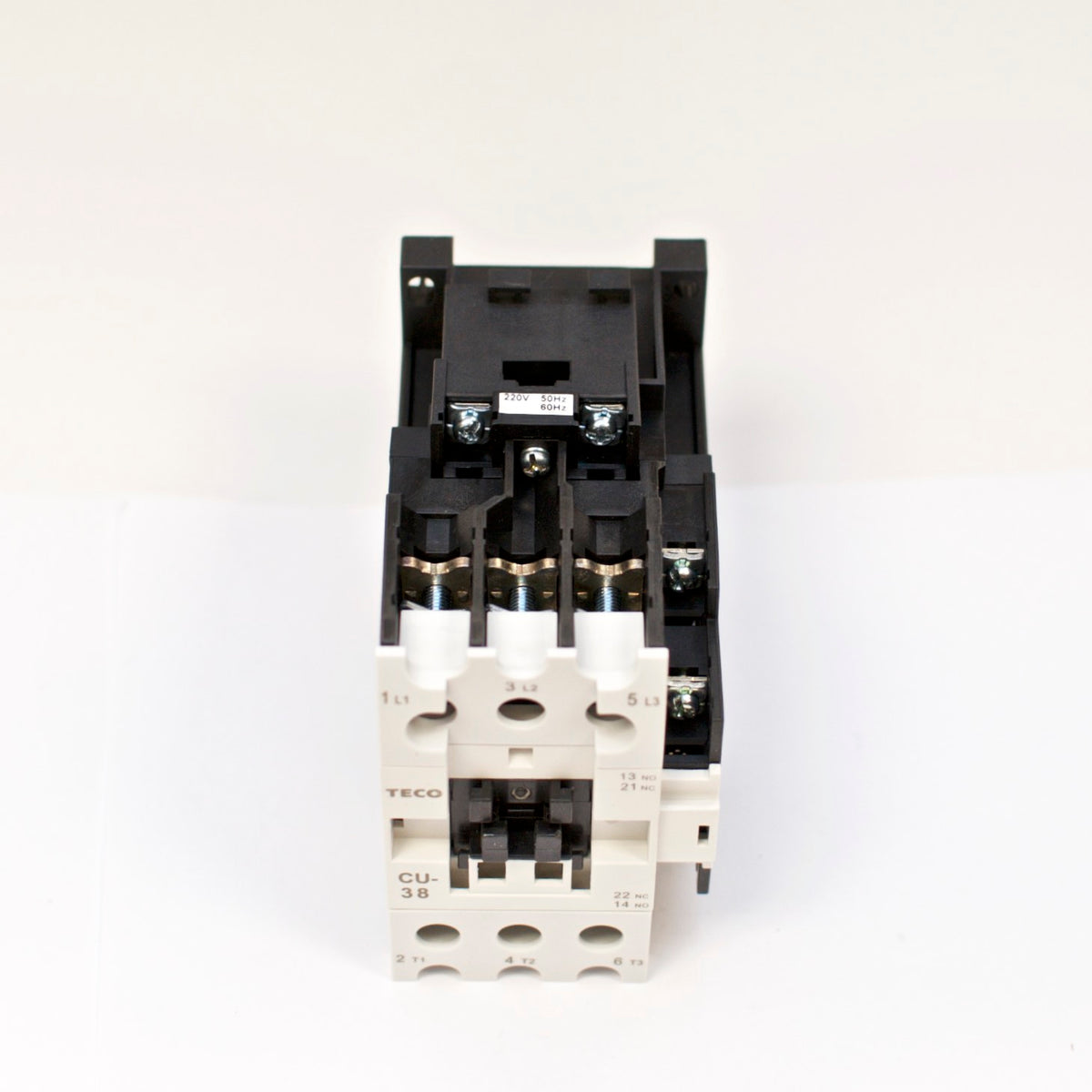 TECO CU-38 magnetic contactor, 55A, 3 phase, 220v coil, 3A1a1b (NO and NC)