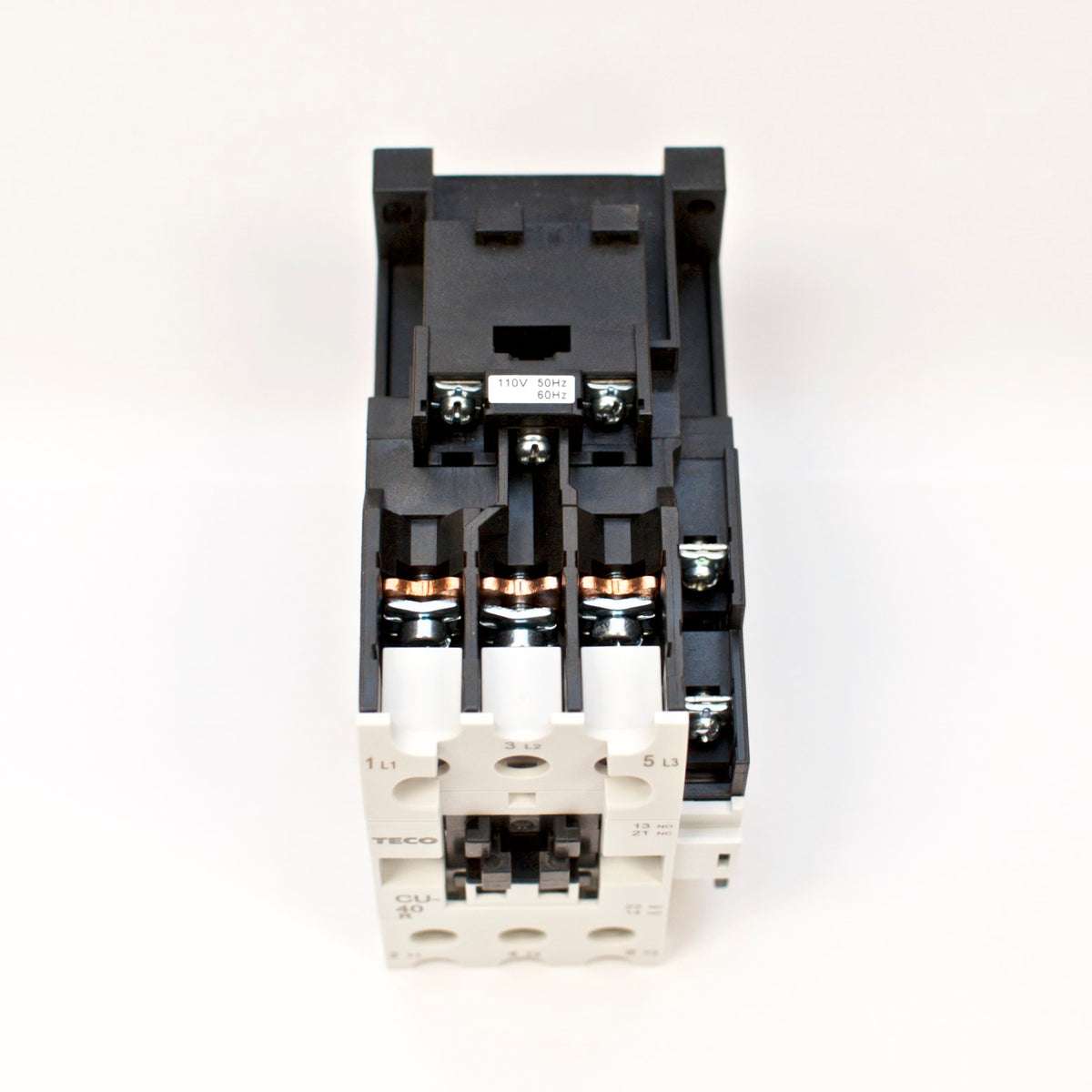TECO CU-40R magnetic contactor, 60A, 3 phase, 110V coil, 3A1a1b NO/NC Repl CU-40