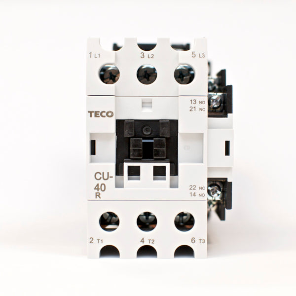 TECO CU-40R magnetic contactor, 60A, 3 phase, 110V coil, 3A1a1b NO/NC Repl CU-40