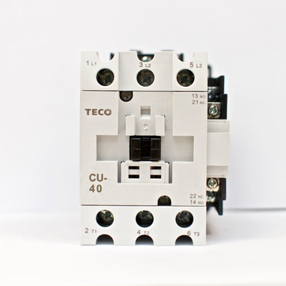 TECO CU-40 magnetic contactor, 60A, 3 phase, 110V coil, 3A1a1b (NO and NC)