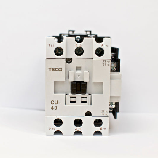 TECO CU-40 magnetic contactor, 60A, 3 phase, 220V coil, 3A1a1b (NO and NC)