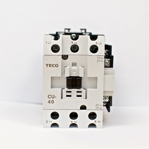 TECO CU-40 magnetic contactor, 60A, 3 phase, 220V coil, 3A1a1b (NO and NC)