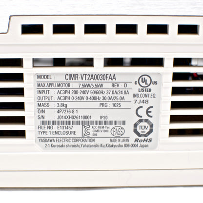 Yaskawa V1000 VFD Inverter Drive 5.5KW (7.37HP), 200V ~ 240V, CIMR-VT2A0030FAA