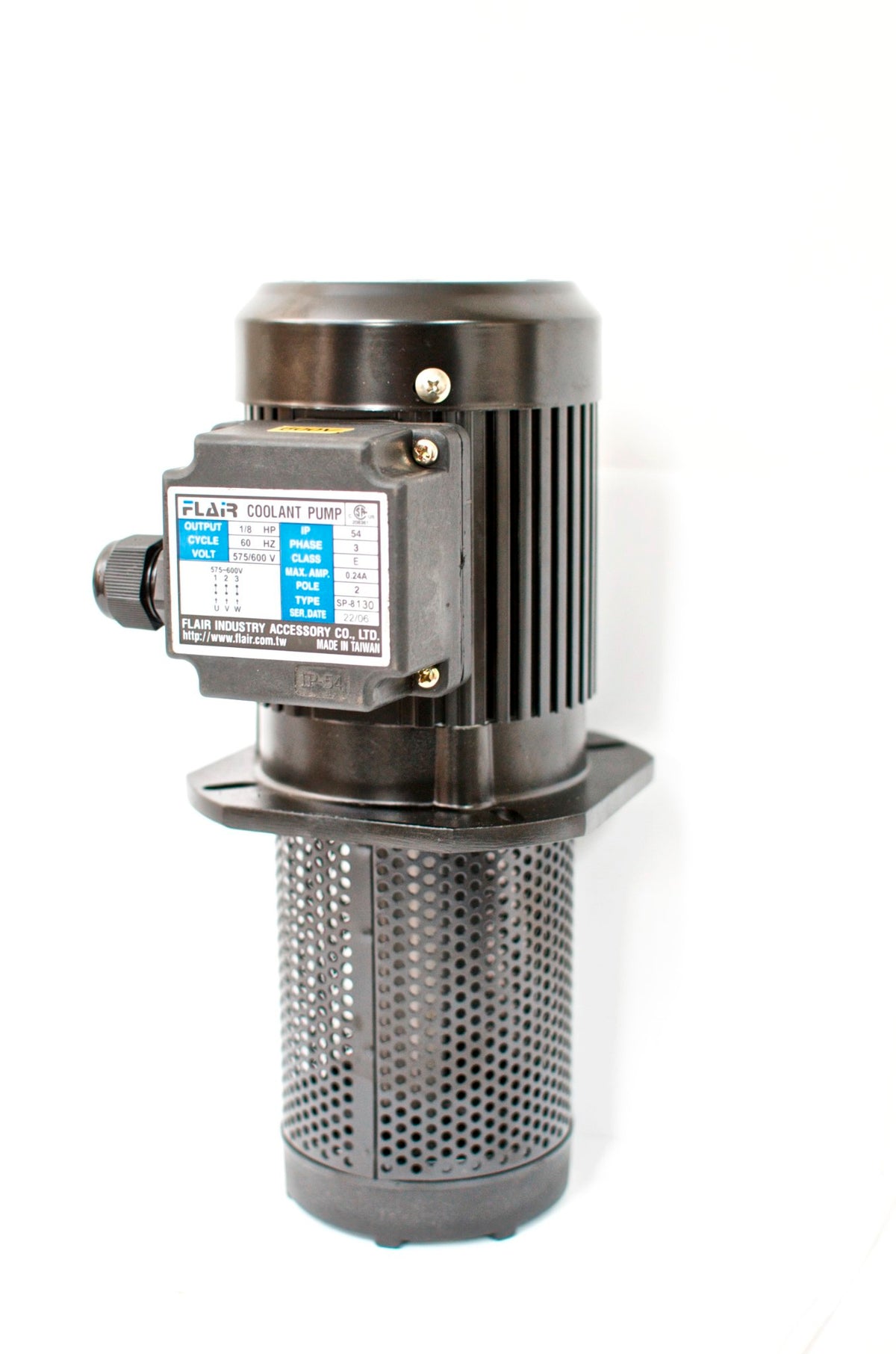 1/8 HP Filtered Coolant Pump, FLAIR SP-8130-575/600V-3 prewired 575V.L=130mm(5")