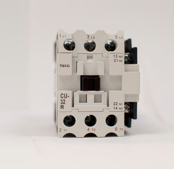 TECO CU-32R magnetic contactor, 50 Amp, 3 phase, 24v coil, 3A1a1b (NO and NC)