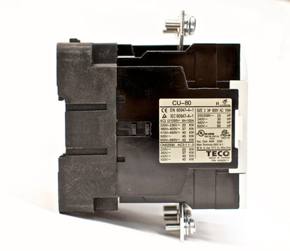 TECO CU-80 Magnetic Contactor, 104 Amp, 3 Phase, 220V Coil, 3A2a2b